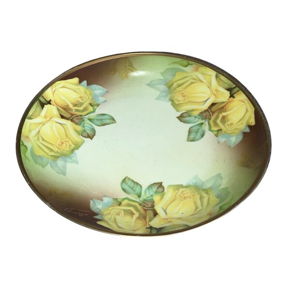 Hand-Painted Thomas Bavaria Plate With Yellow Rose Design 8" Diameter Vintage Po - Picture 2 of 5